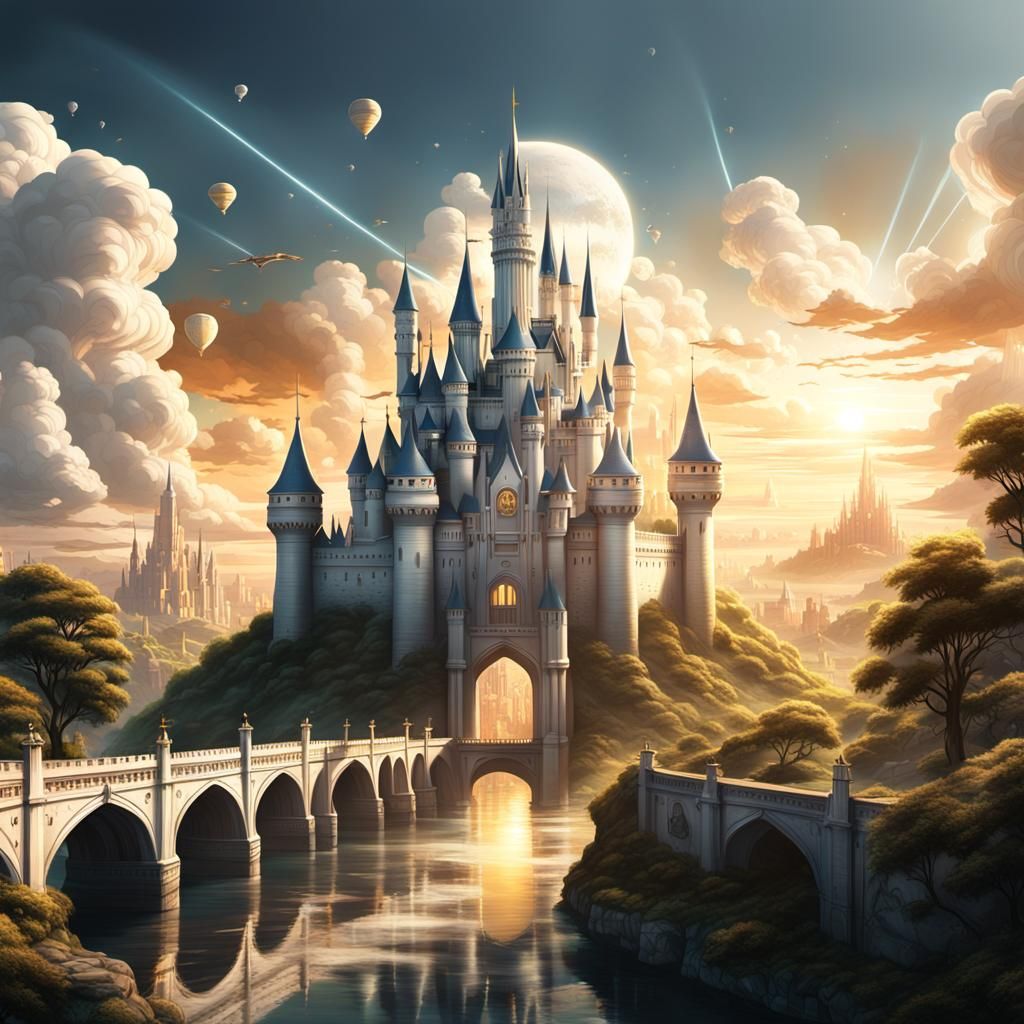 Magical White Castle City Under Barrier Dome