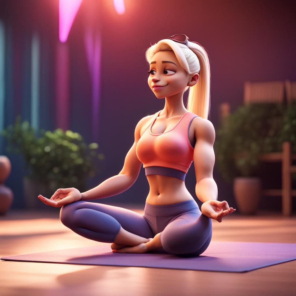 Blonde Yoga Instructor in 3D Digital Art Style