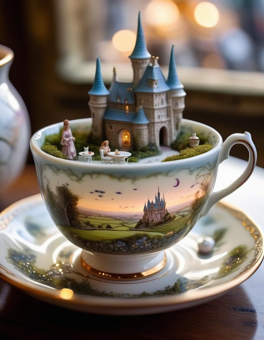 Miniature Kingdom Inside a Glowing Teacup
