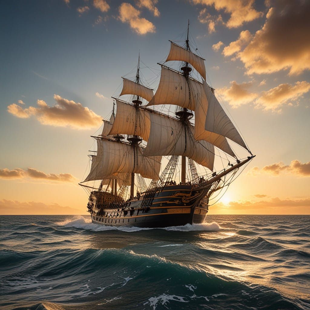 Resolute 16th Century Spanish Galleon in Turbulent Waters