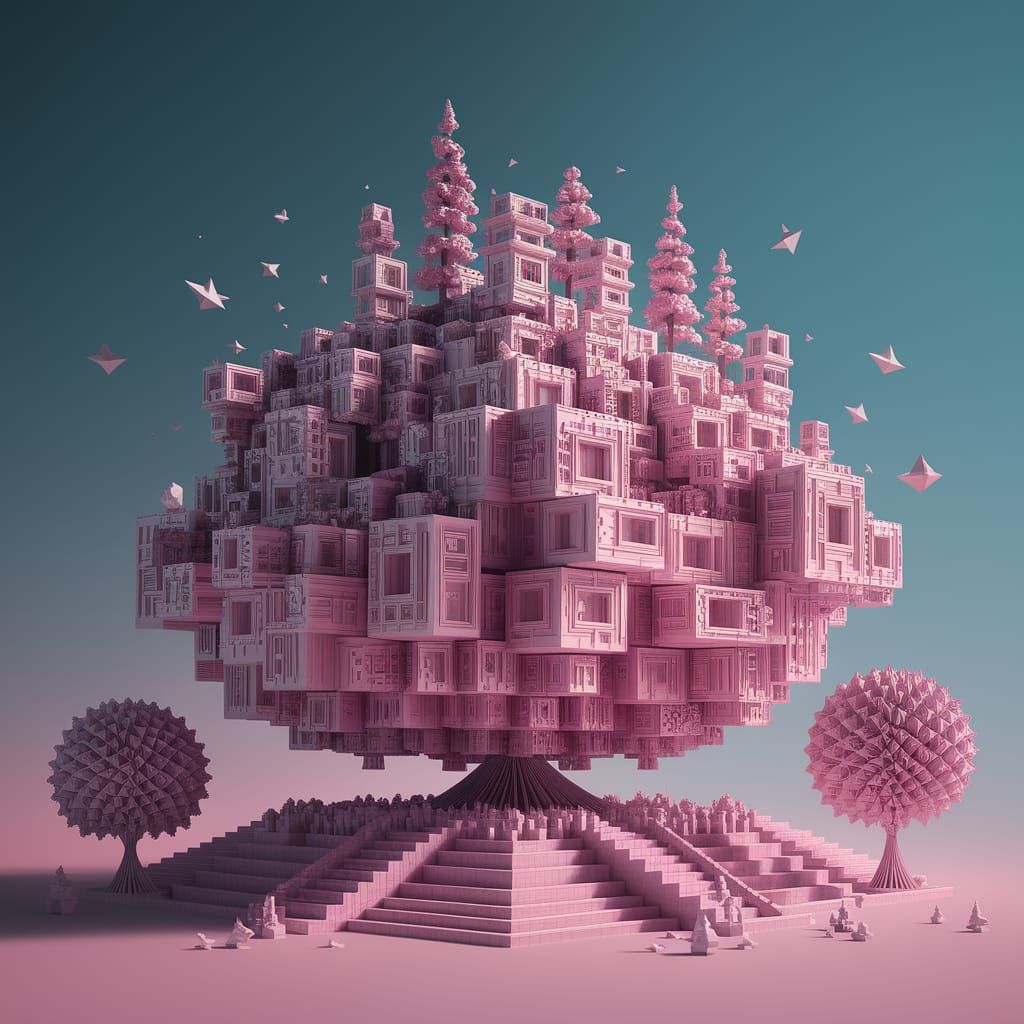 Metropolis of Interconnected Cubes in Futuristic Urban Lands...