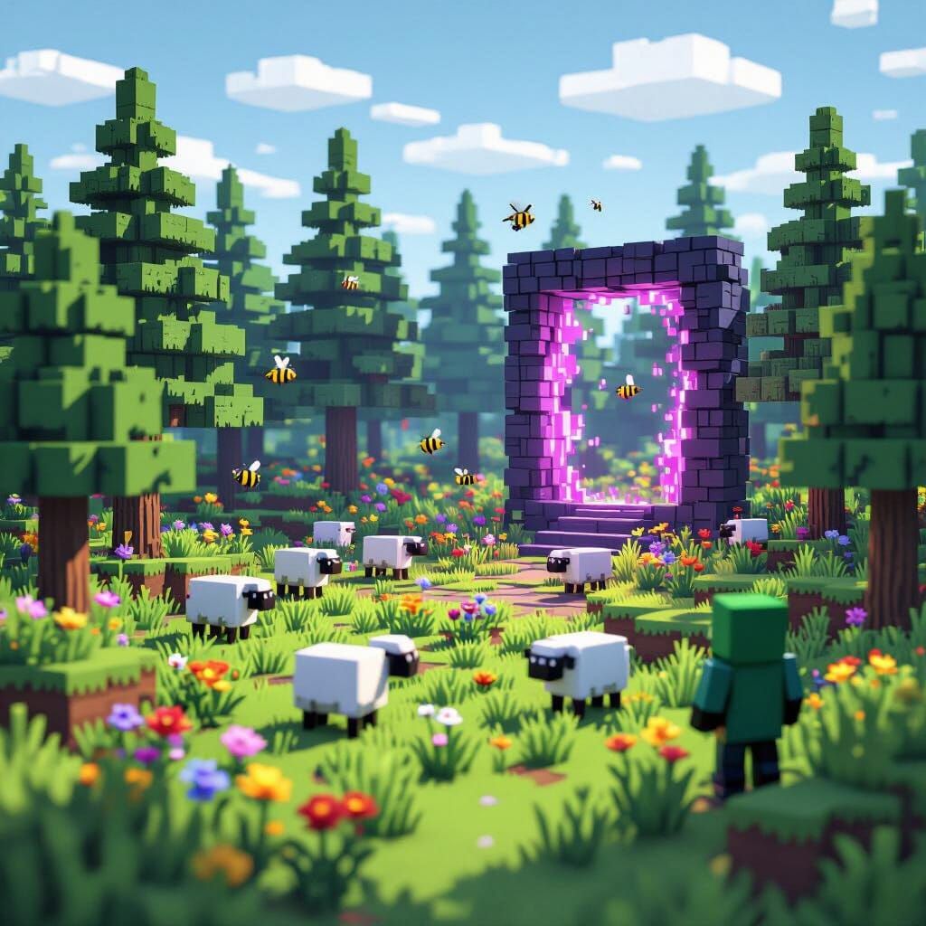 Voxel Taiga Forest with Nether Portal and Undead