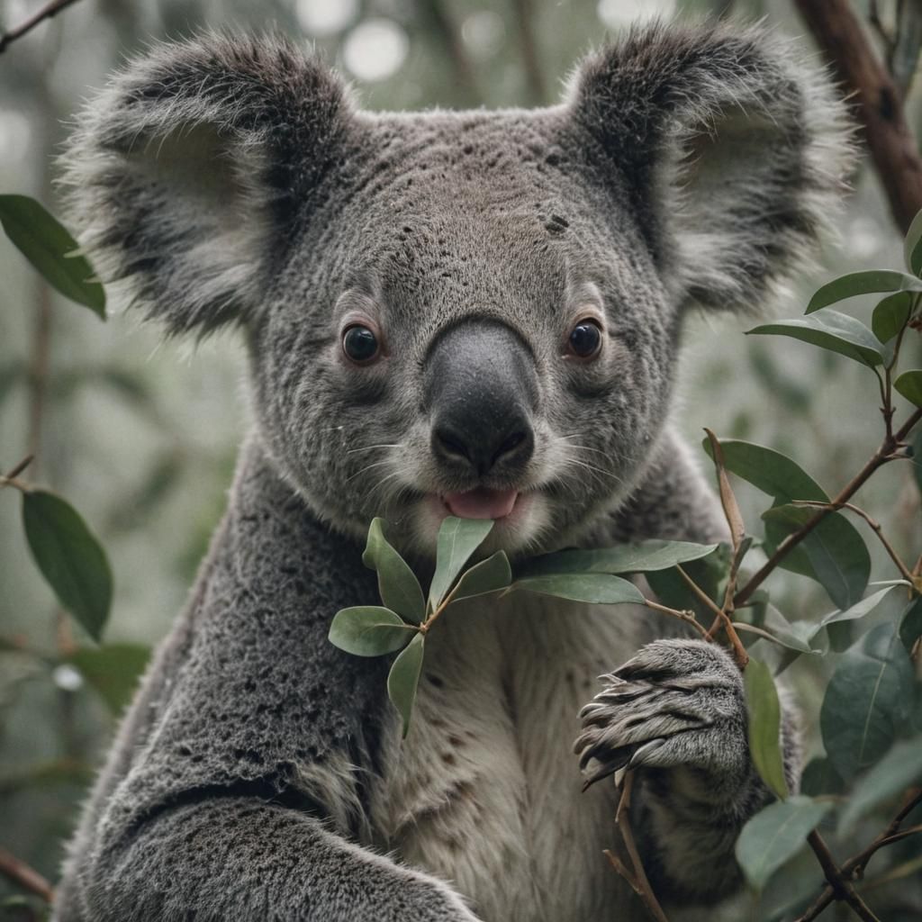 Hyper-Realistic Koala Portrait in Misty Forest
