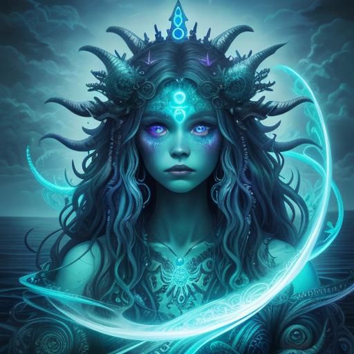 Neon Sea Witch in Fantasy Style