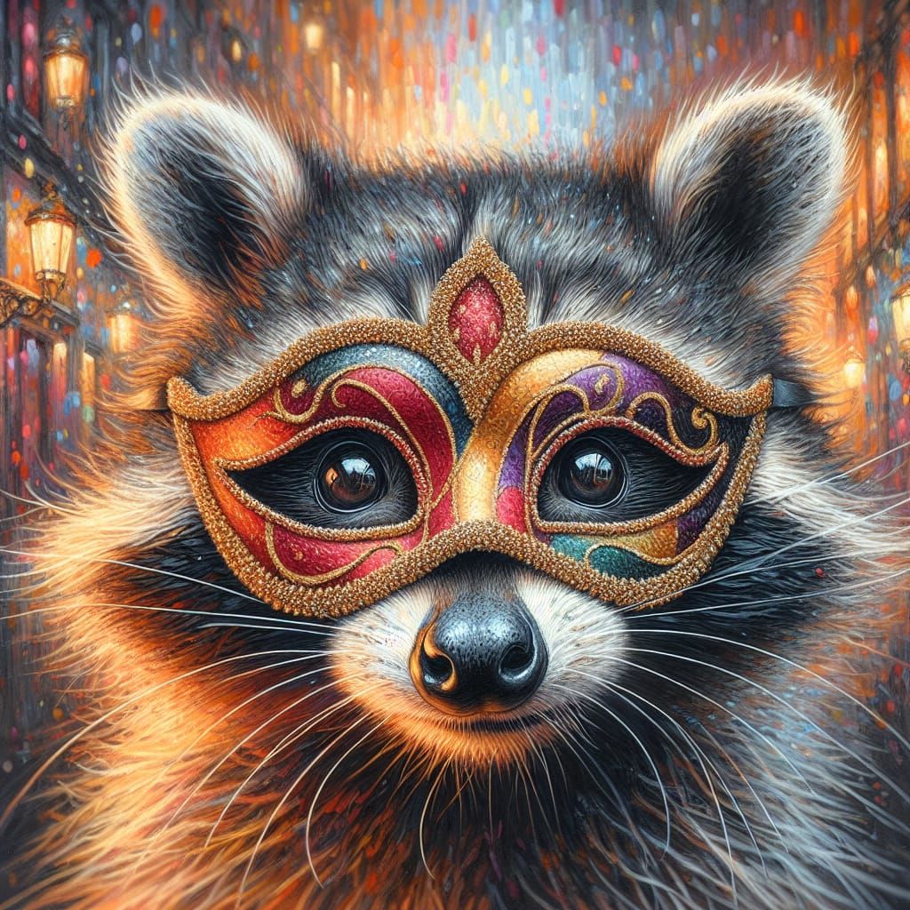 Racoon wearing a Venetian Carnival Mask