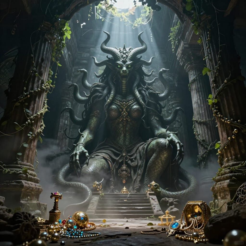 Gorgon Guards Ancient Temple Filled With Treasures