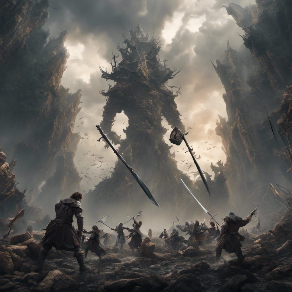 Epic Giants Clash in Dramatic Digital Painting
