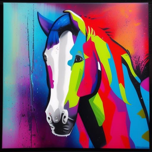 Colorful Scottish Horses in Graffiti Art Style