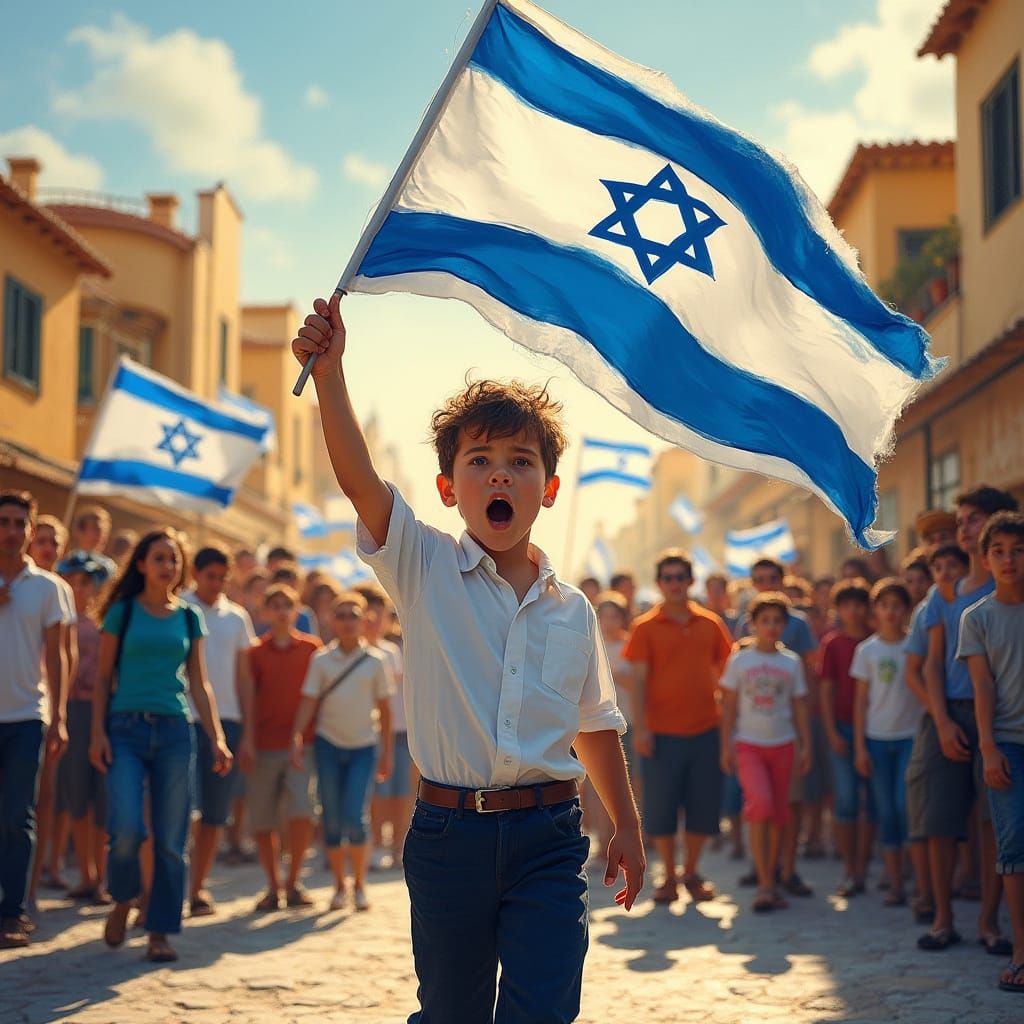 Hope and Unity in Israeli Streets, Vibrant Impressionist Sce...