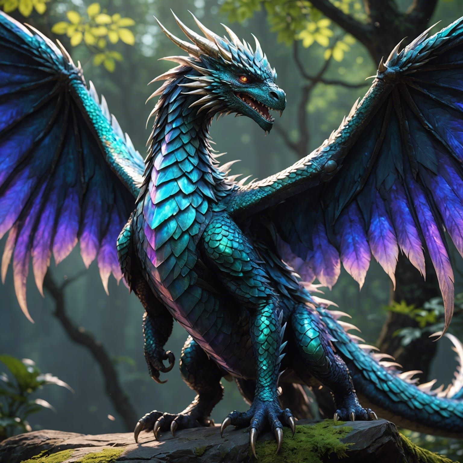 Feathered Dragon Guardian in Detailed 3D Anime Style