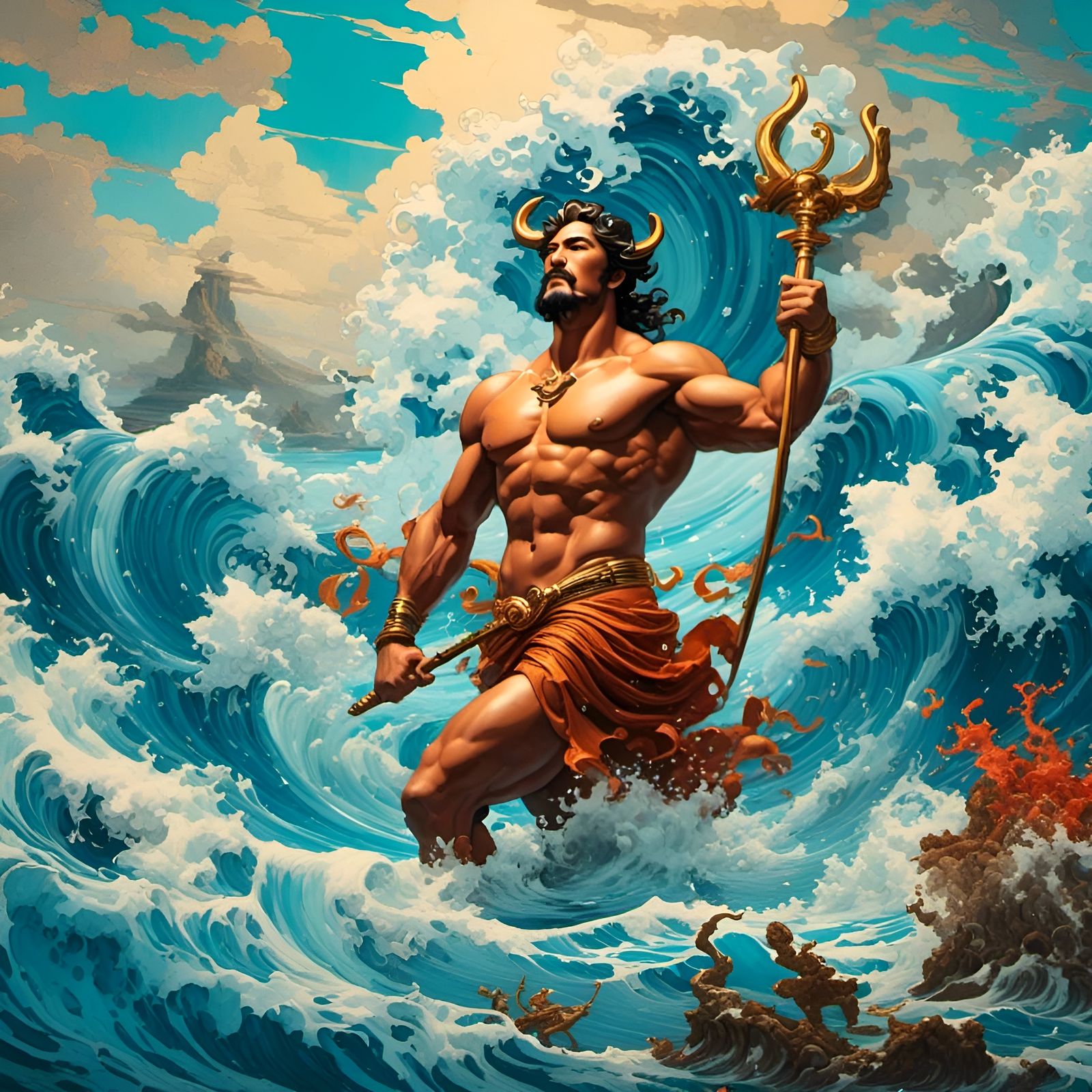 Poseidon in Pop Surrealism Style