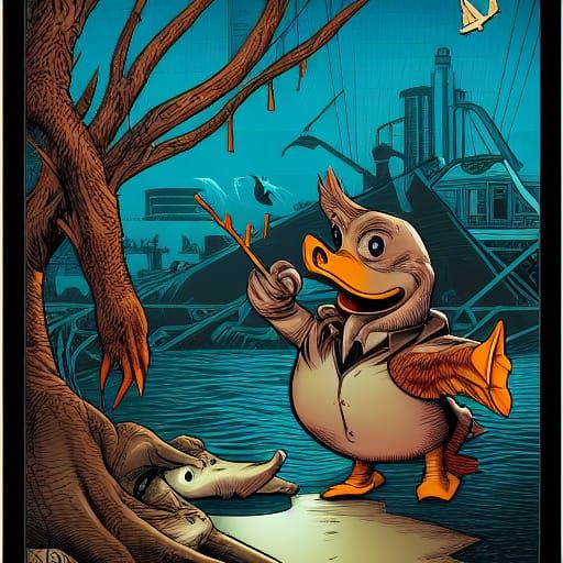 Loan Shark Duck in Comic Book Art Style