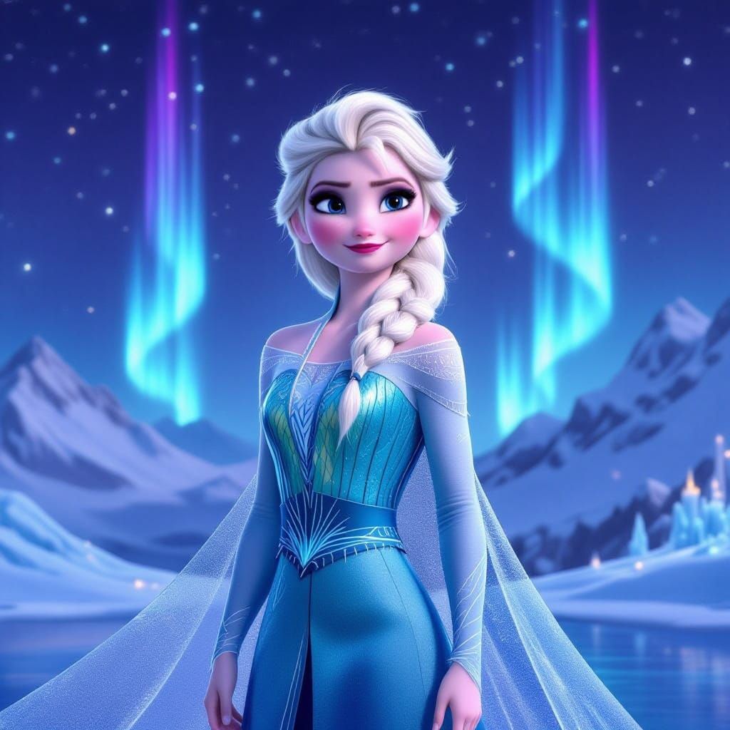 Elegant Winter Queen Elsa in Ice Palace