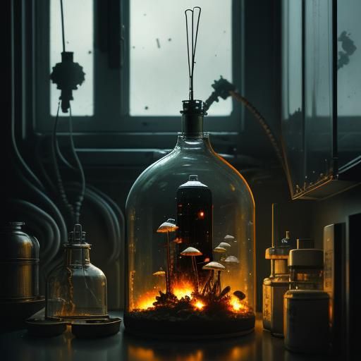 Mad Scientist Experimenting During Nuclear Explosion