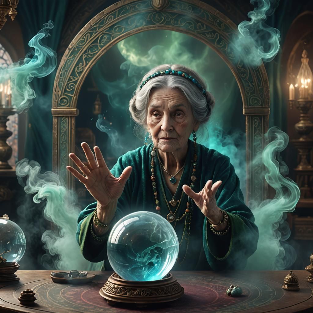 Fortune Teller Gazing into Crystal Ball