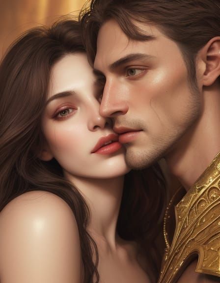 Romantic Kiss in a Romanesque Fantasy Art Style