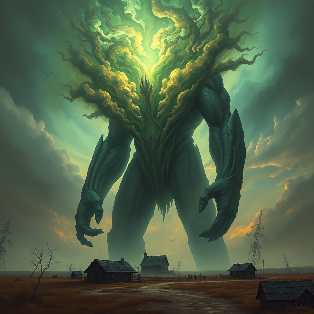 Colossal Eldritch Being Overlooking Plains Settlement