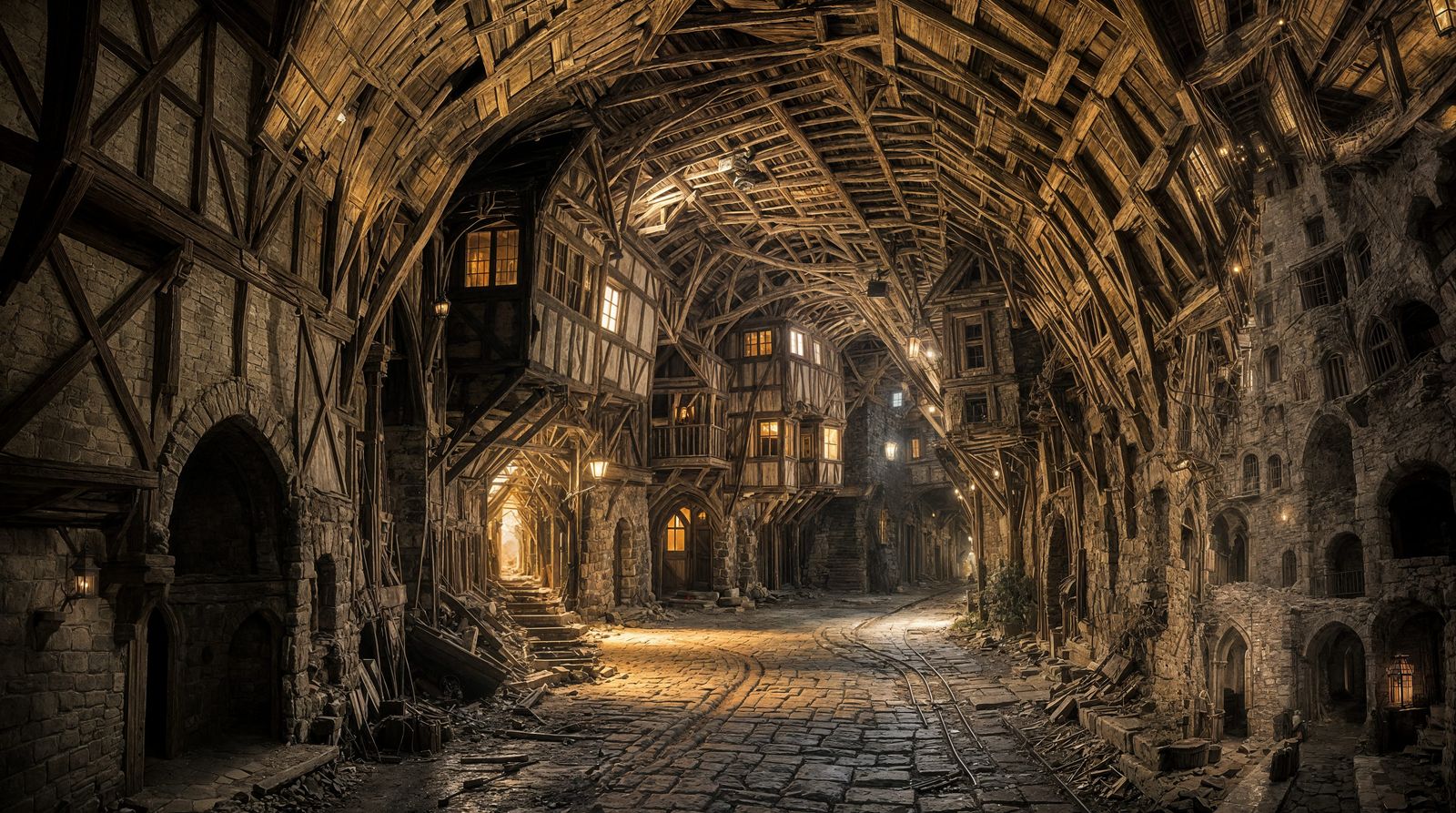 Medieval Tunnel Houses in Cinematic Lighting