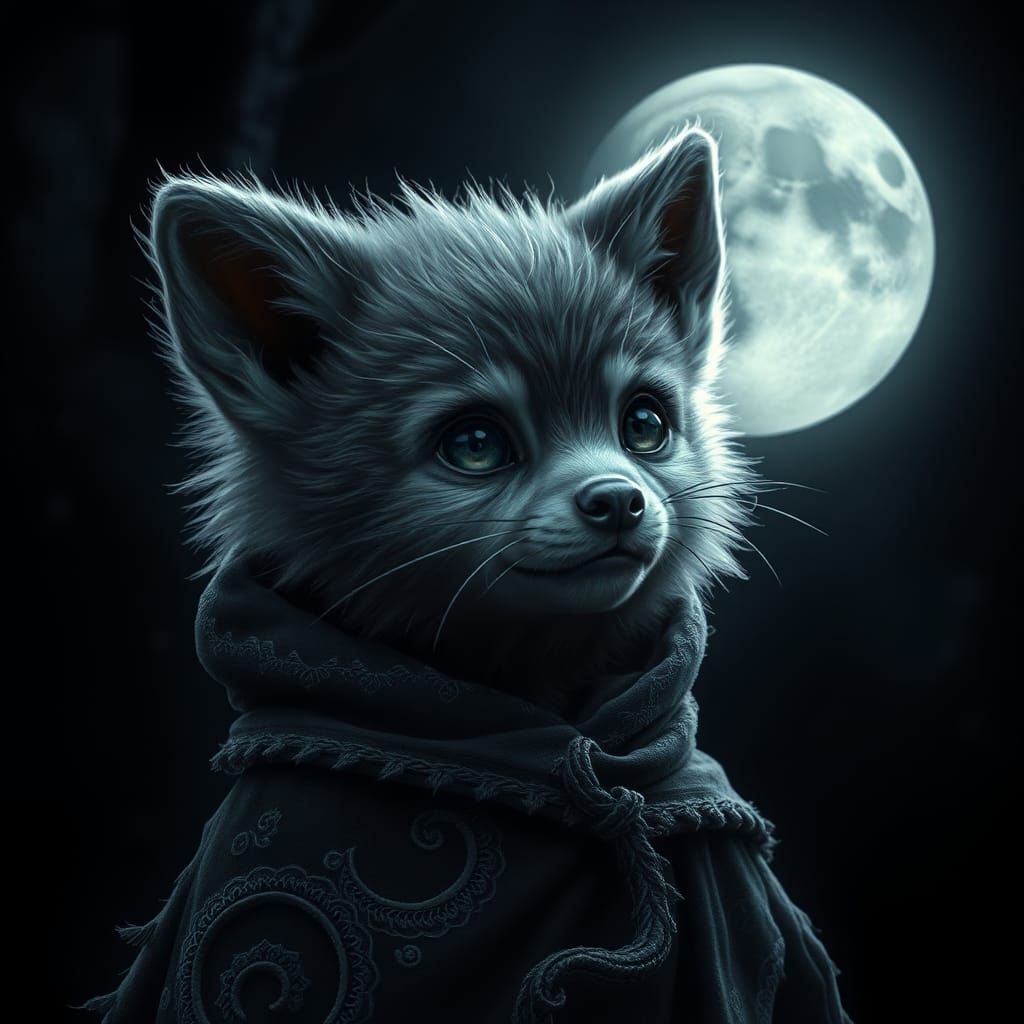 A charming baby werewolf howls at the full moon for the first time. An 8k resolution masterpiece, this dark fantasy head...