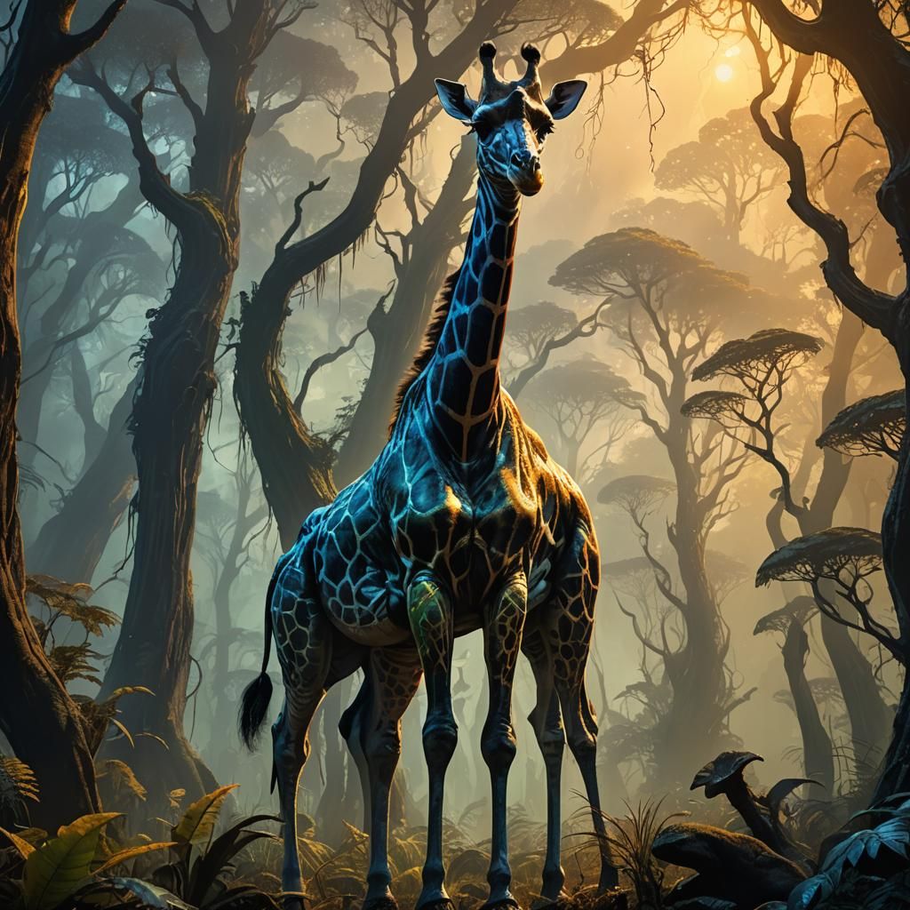Short-Necked Giraffe in Mystical Forest Art