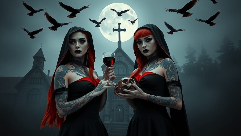 Gothic Vampire Women in Lunar Glow