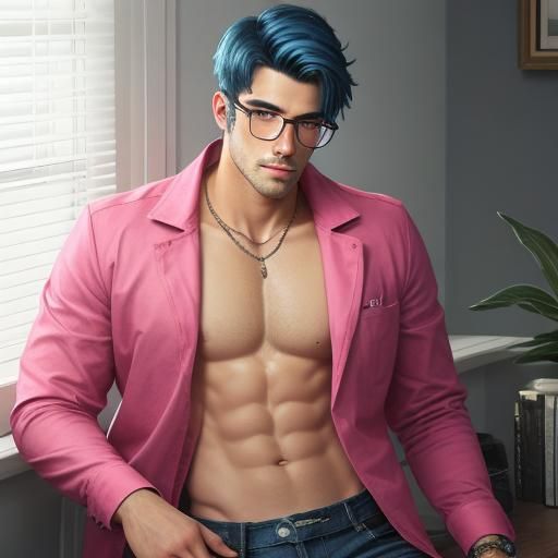 Handsome Hunk with Glowing Crystal: Synthwave Neon Portrait