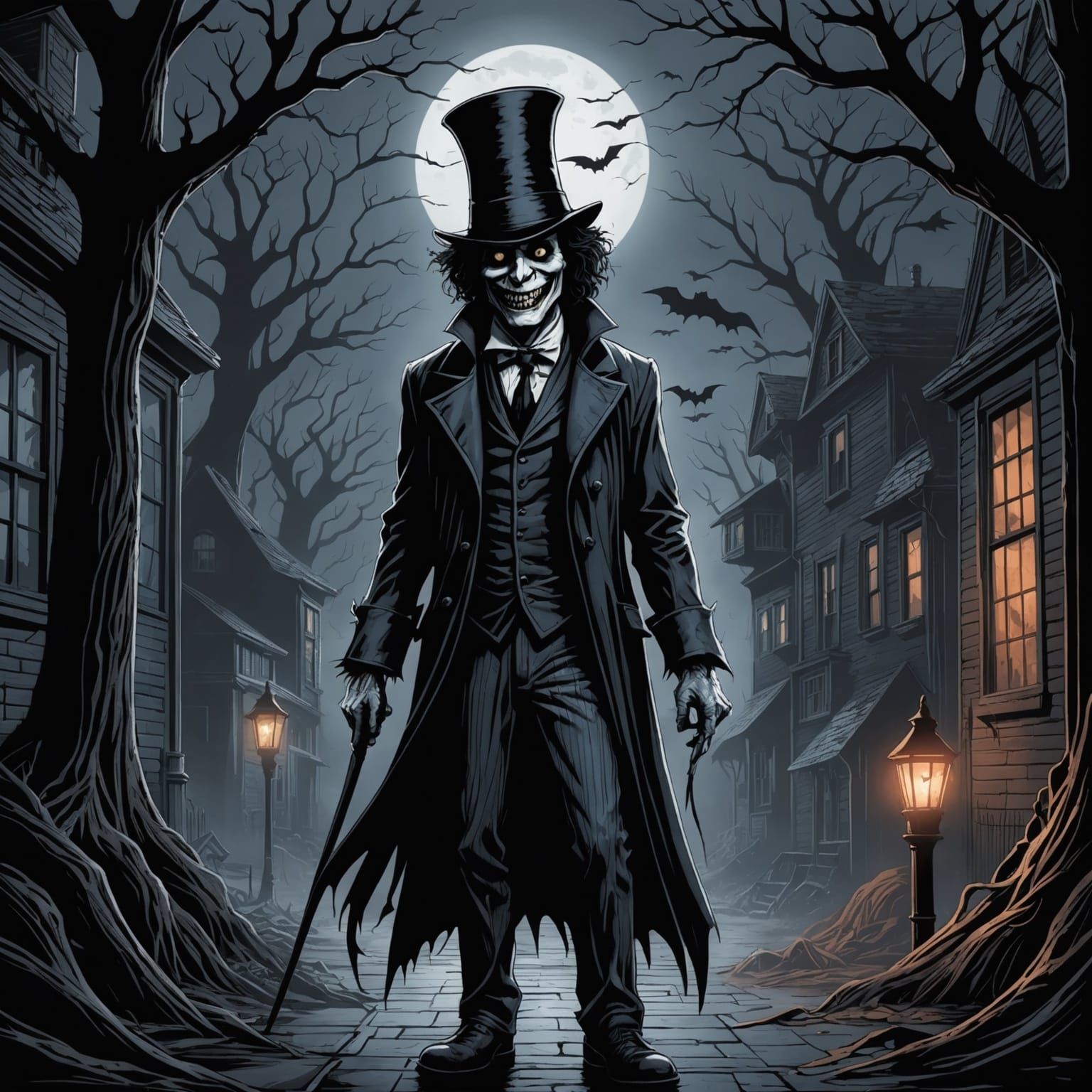 Babadook Horror Illustration in Comic Book Style
