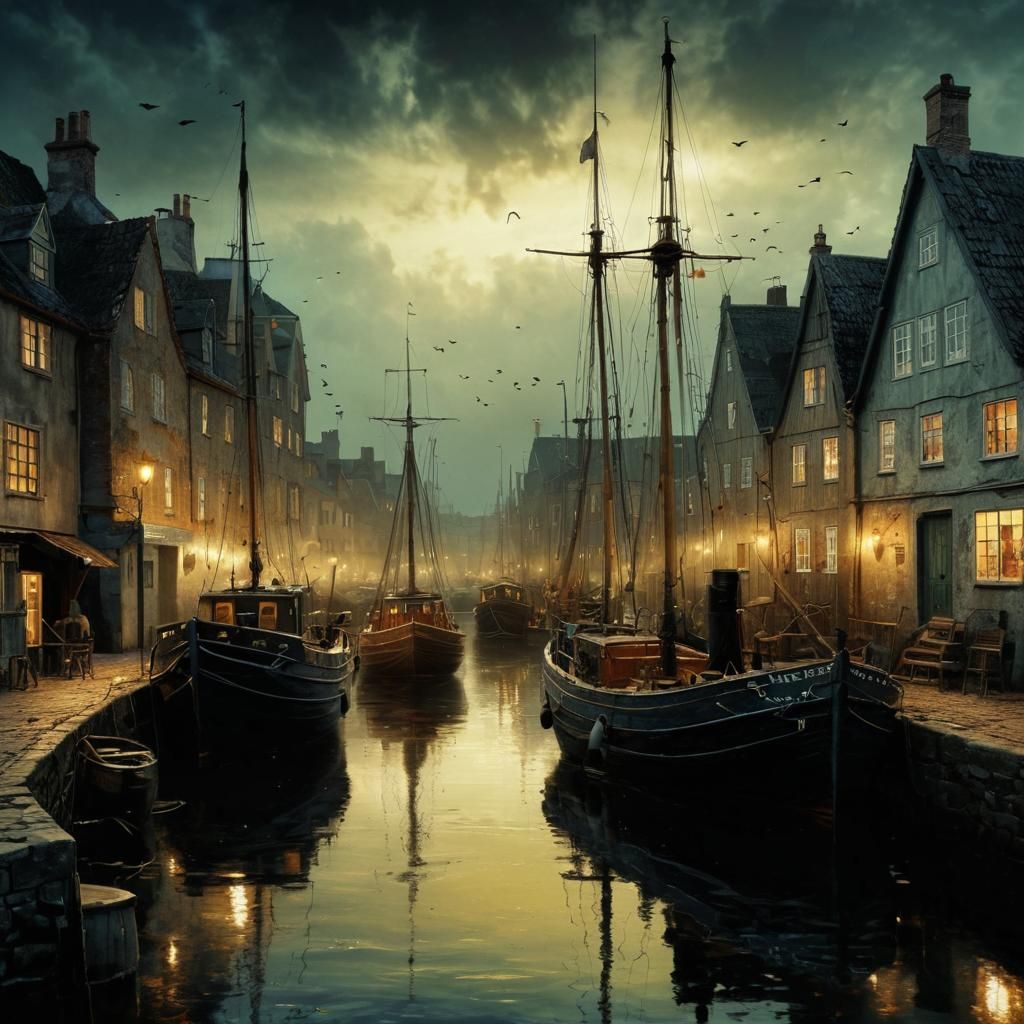 Danish Fishing Harbor at Twilight