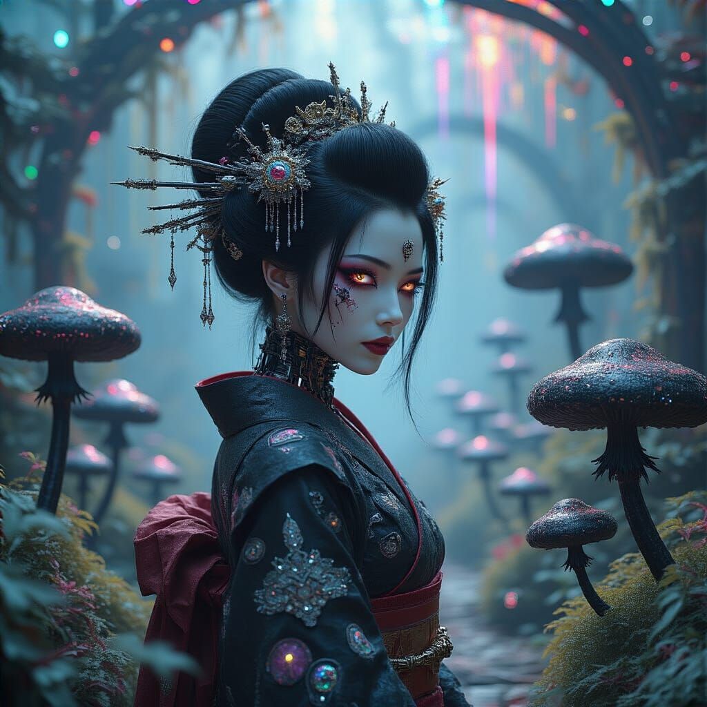 Cyberpunk Cyborg in Winter Wonderland