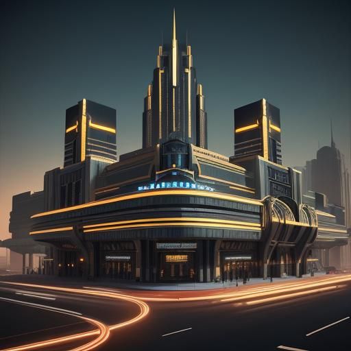 Art Deco Skyscraper in Anime Style