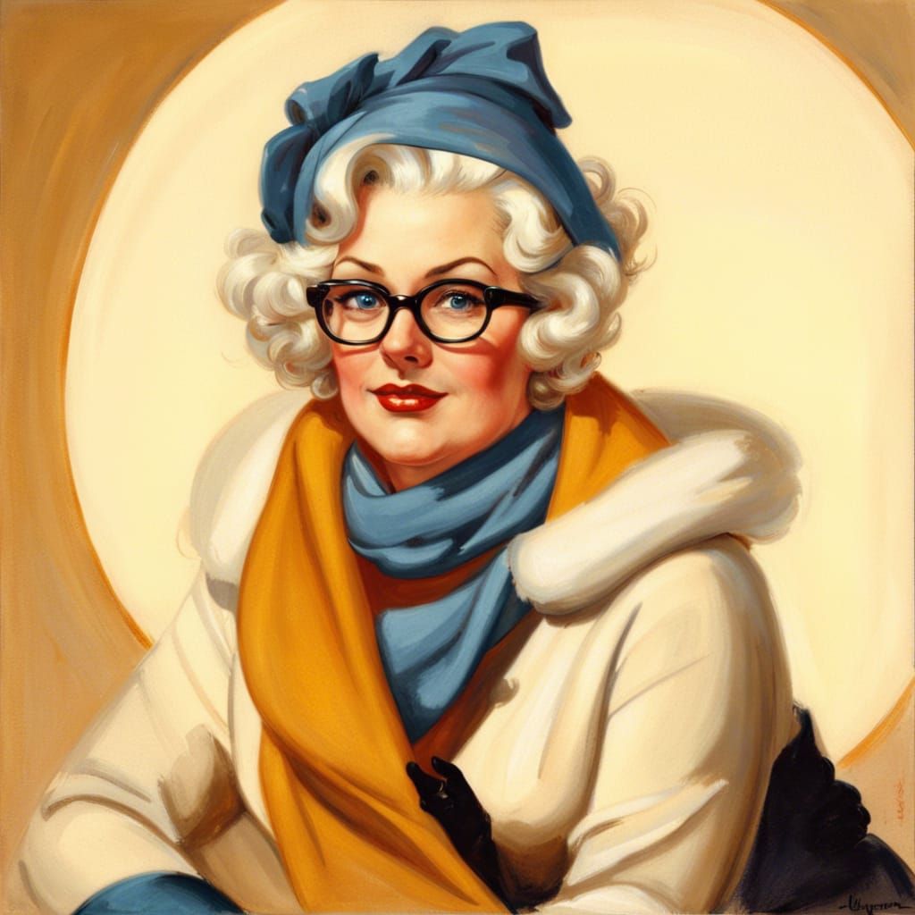 Elegant Mature Woman in Gil Elvgren Pin-Up Style