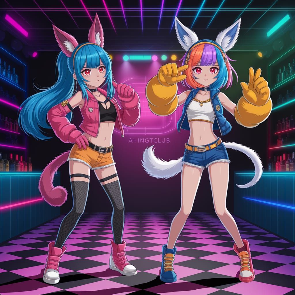 Gatomon and Midna Dancing in Nightclub, Punk Style
