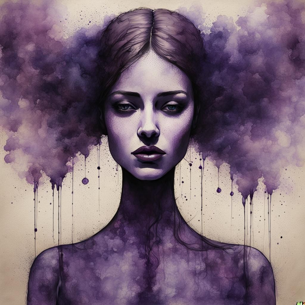 Esoteric Oil Painting of Ink Blot Woman Figure