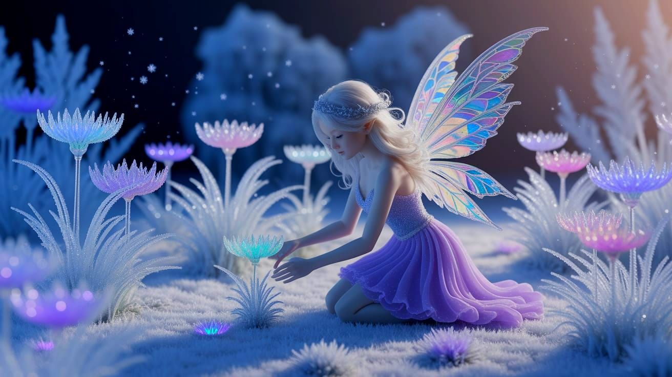Enchanted Icy Flower Garden With Ice Fairy
