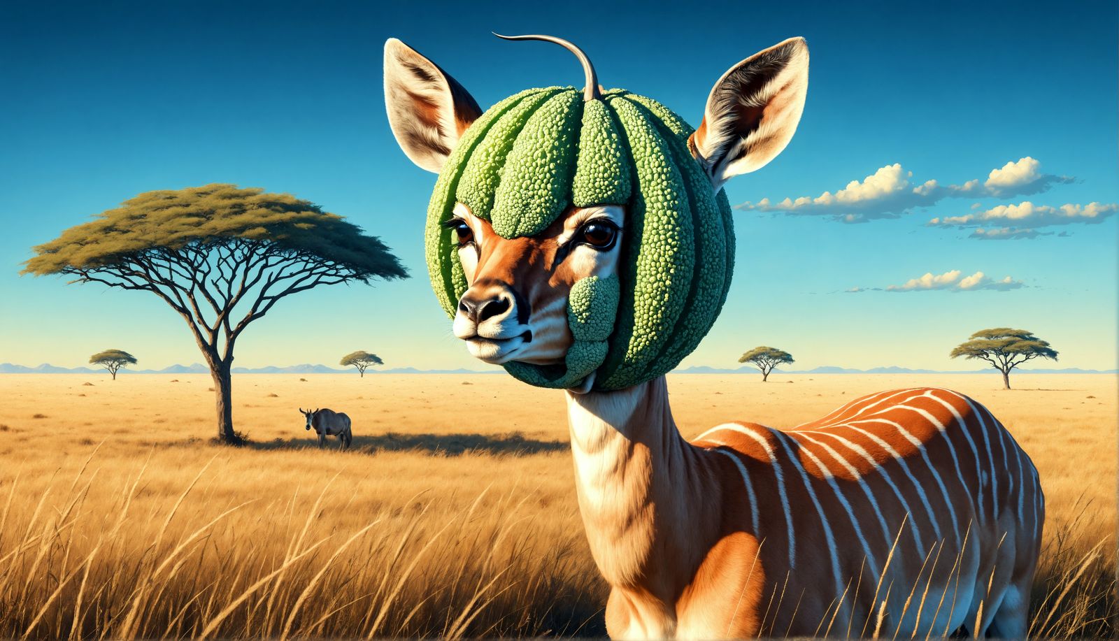Unique Antelope with Cantaloupe Head in a Golden Savanna