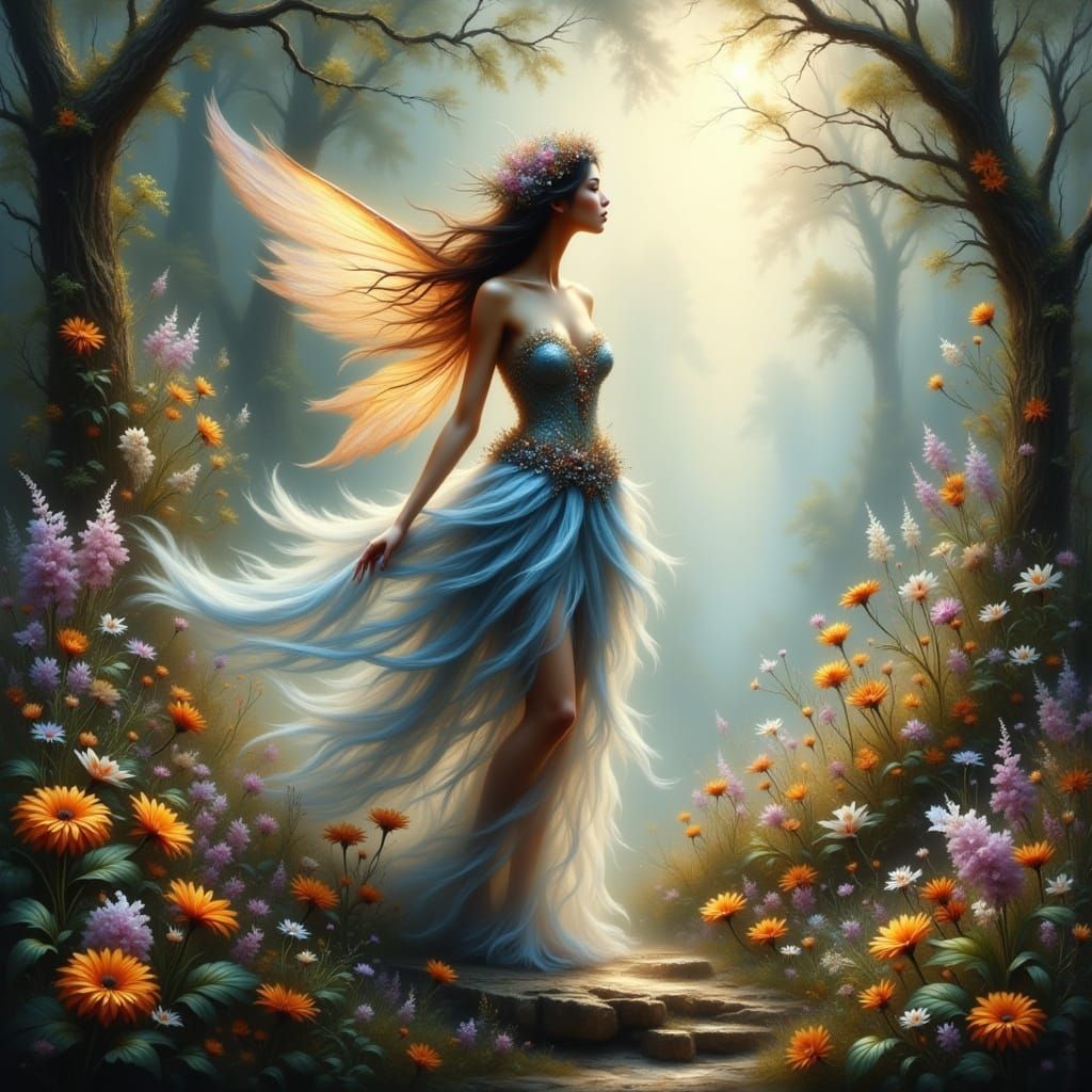Ethereal Fairy in Whimsical Forest Landscape