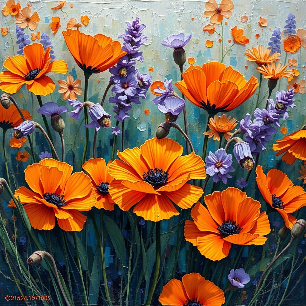 Vibrant Floral Masterpiece in Textured Matte Painting Style