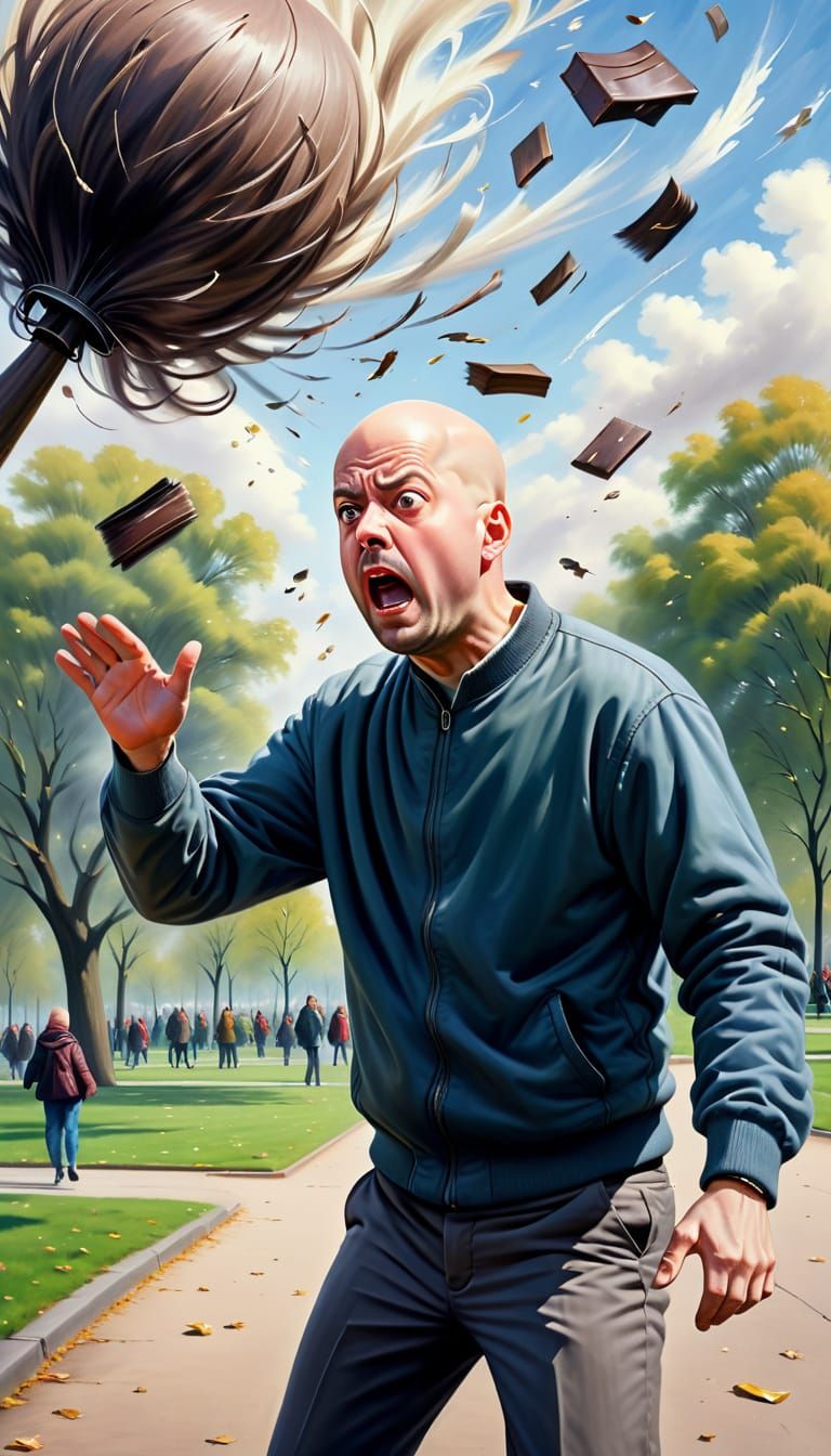 Man Loses Wig in Turbulent Park Scene