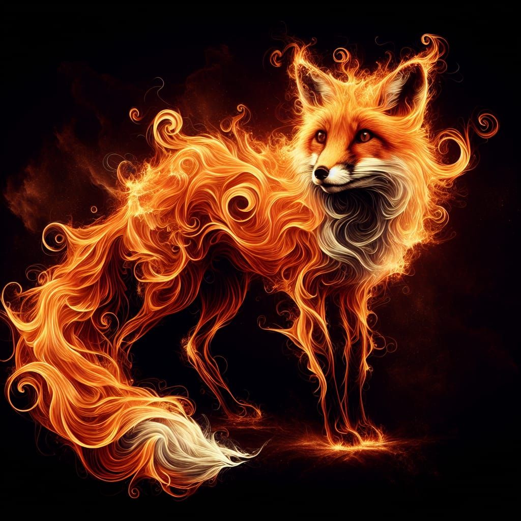 Plasma Fox Illustration Against Black Storm