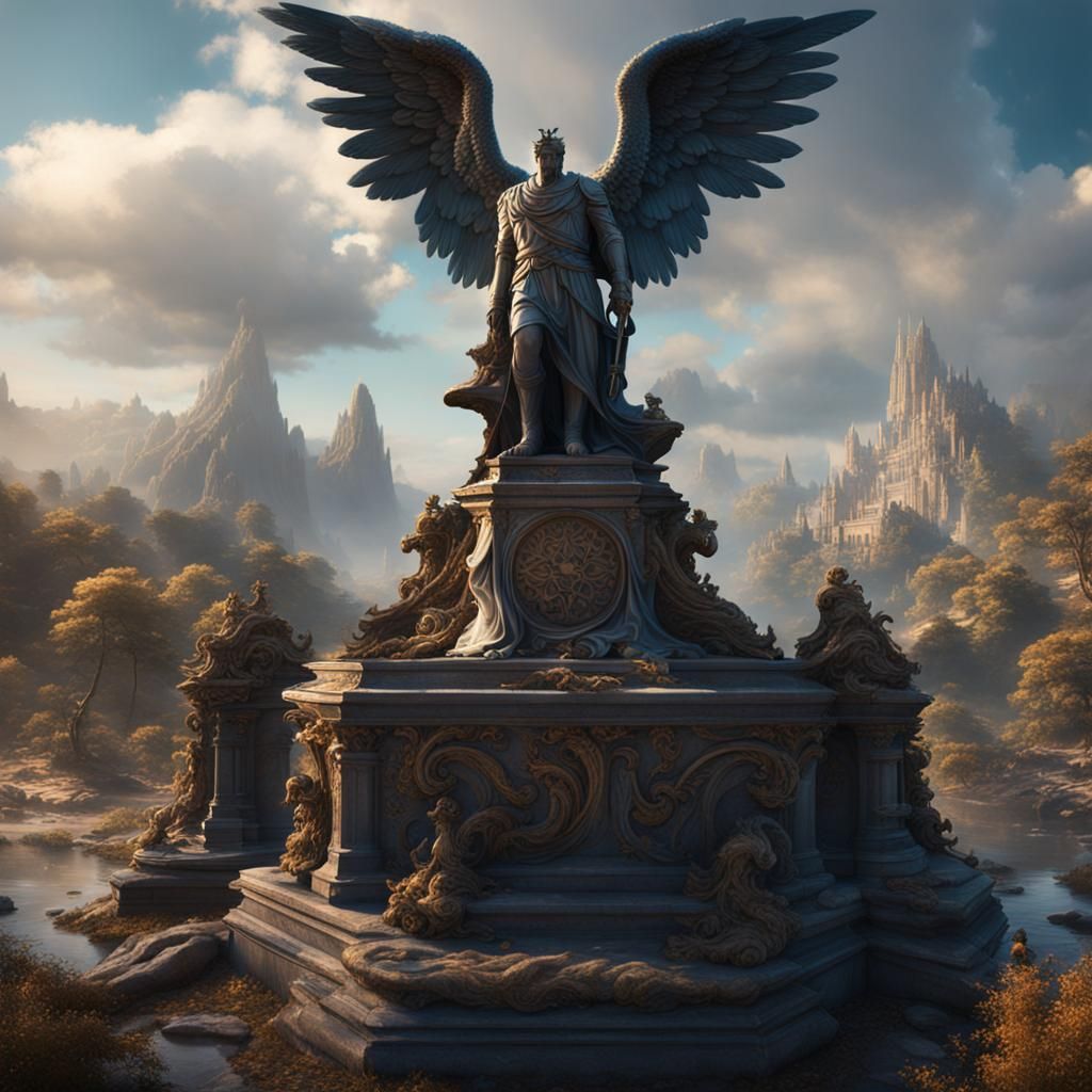 Mystical Angel Stone Statue with Man