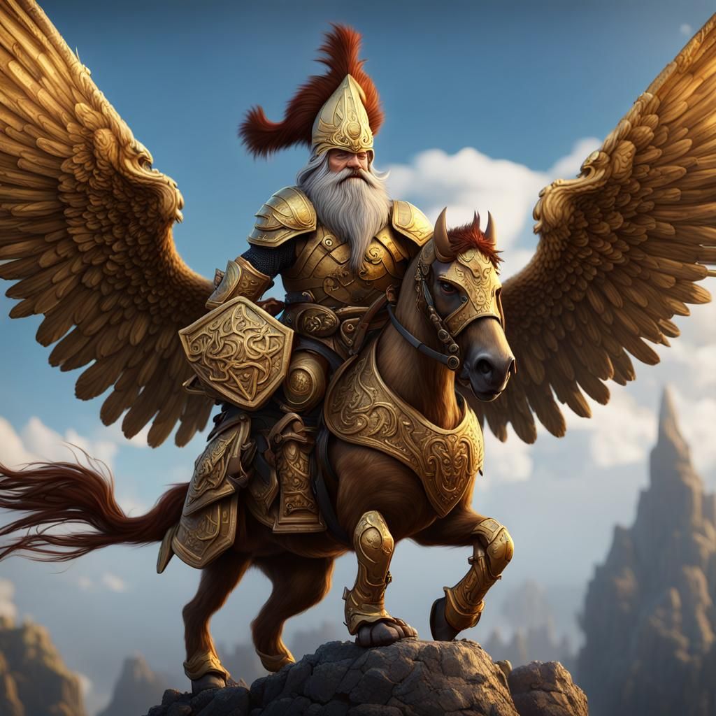 Dwarf Warrior on Griffon in Detailed Fantasy Art