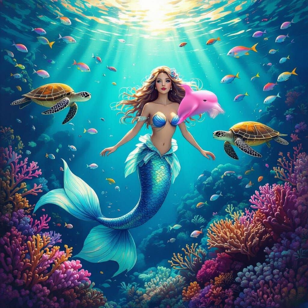 Mermaid in Bioluminescent Coral Reef