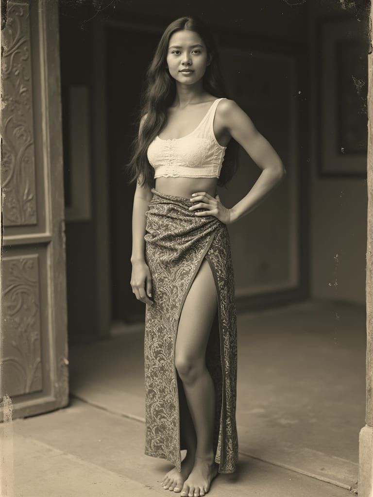 Vintage Indonesian Woman in Traditional Attire