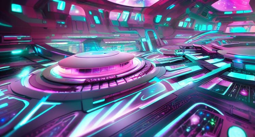 Futuristic Hologram Supercomputer in Nebula, Digital Sci-Fi ...