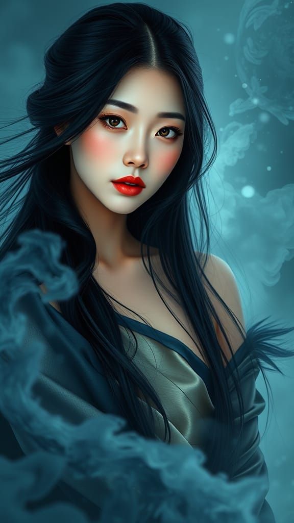 Hyperrealistic Asian Woman in Surreal Gown