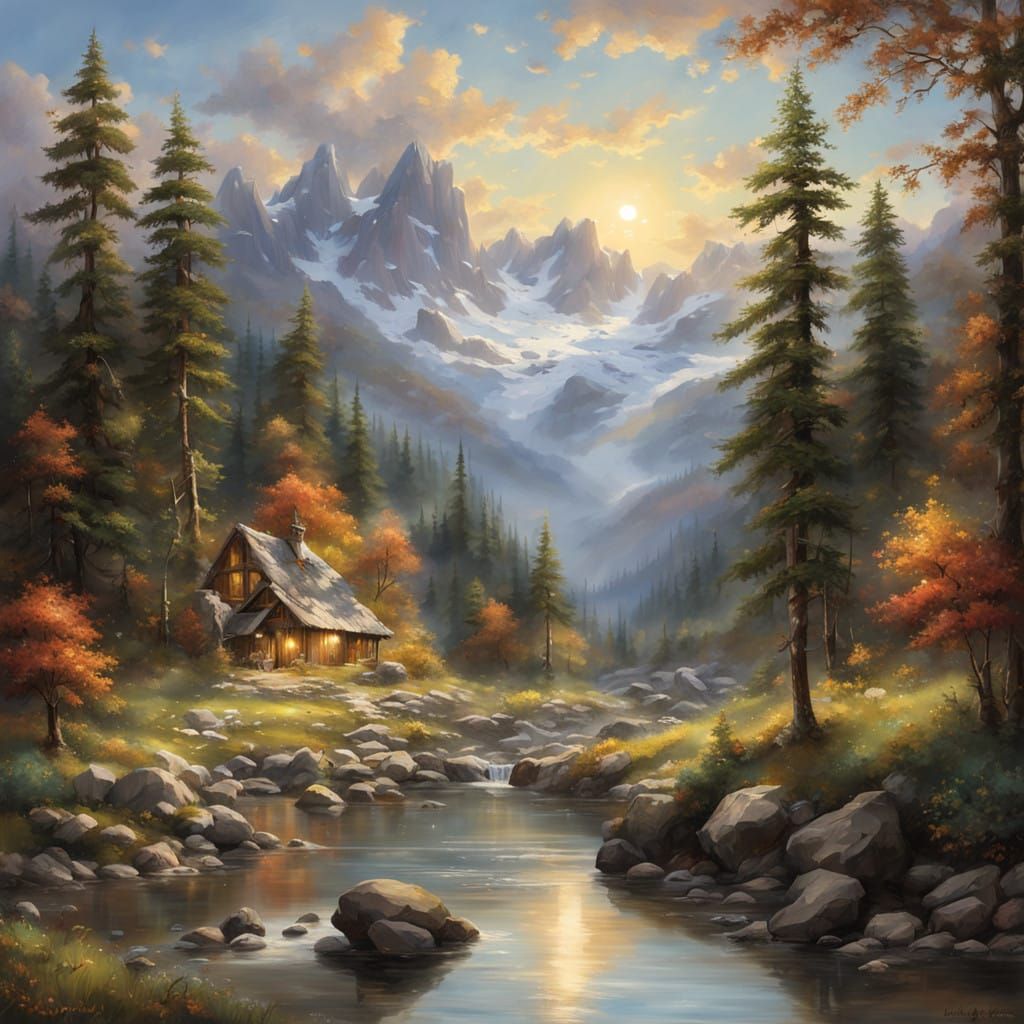 Majestic Cross Illuminates Serene Mountain Landscape