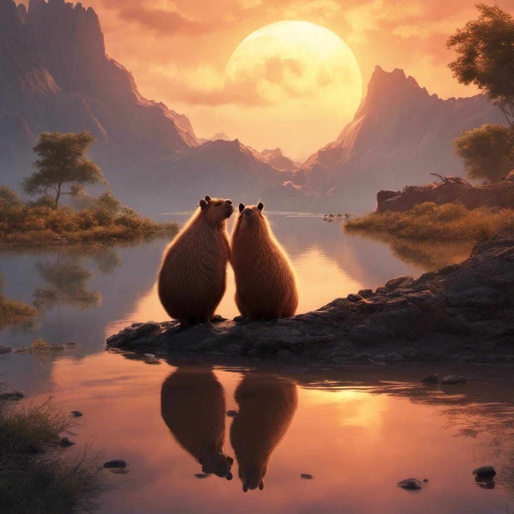 Capybara Sunset: Detailed Fantasy Art