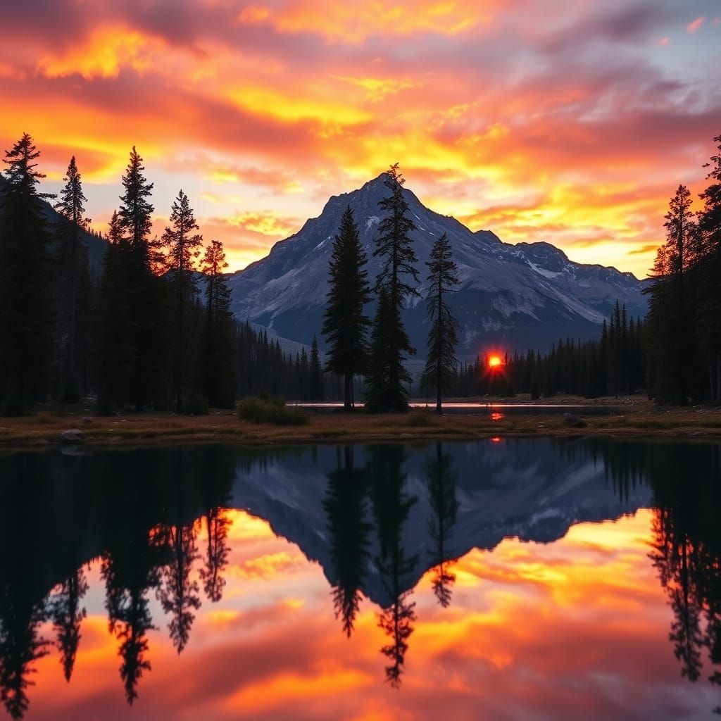 Serene Mountain Lake Sunset Reflection Photography