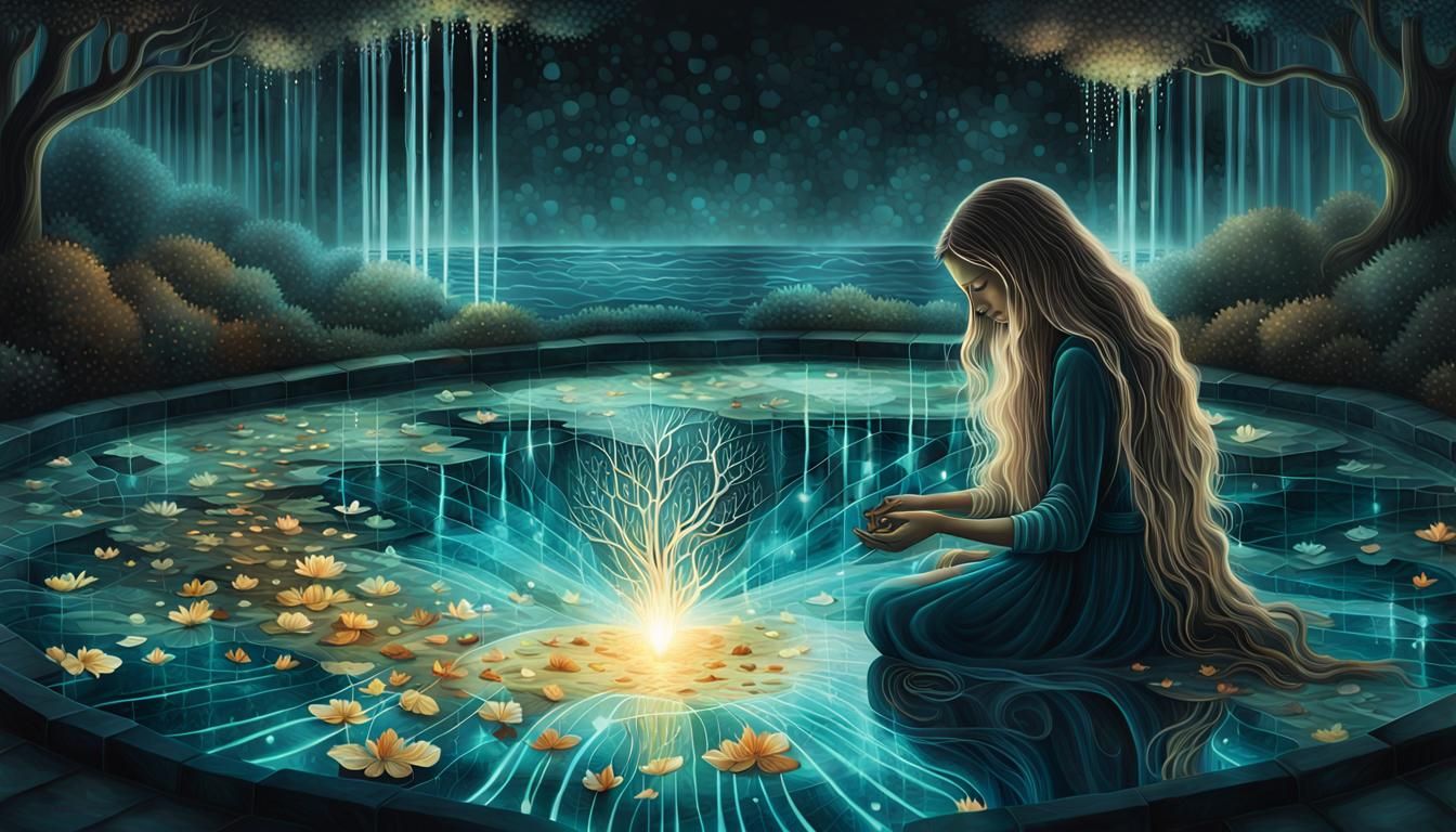 Resilient Woman Picking Up Broken Heart, Digital Art