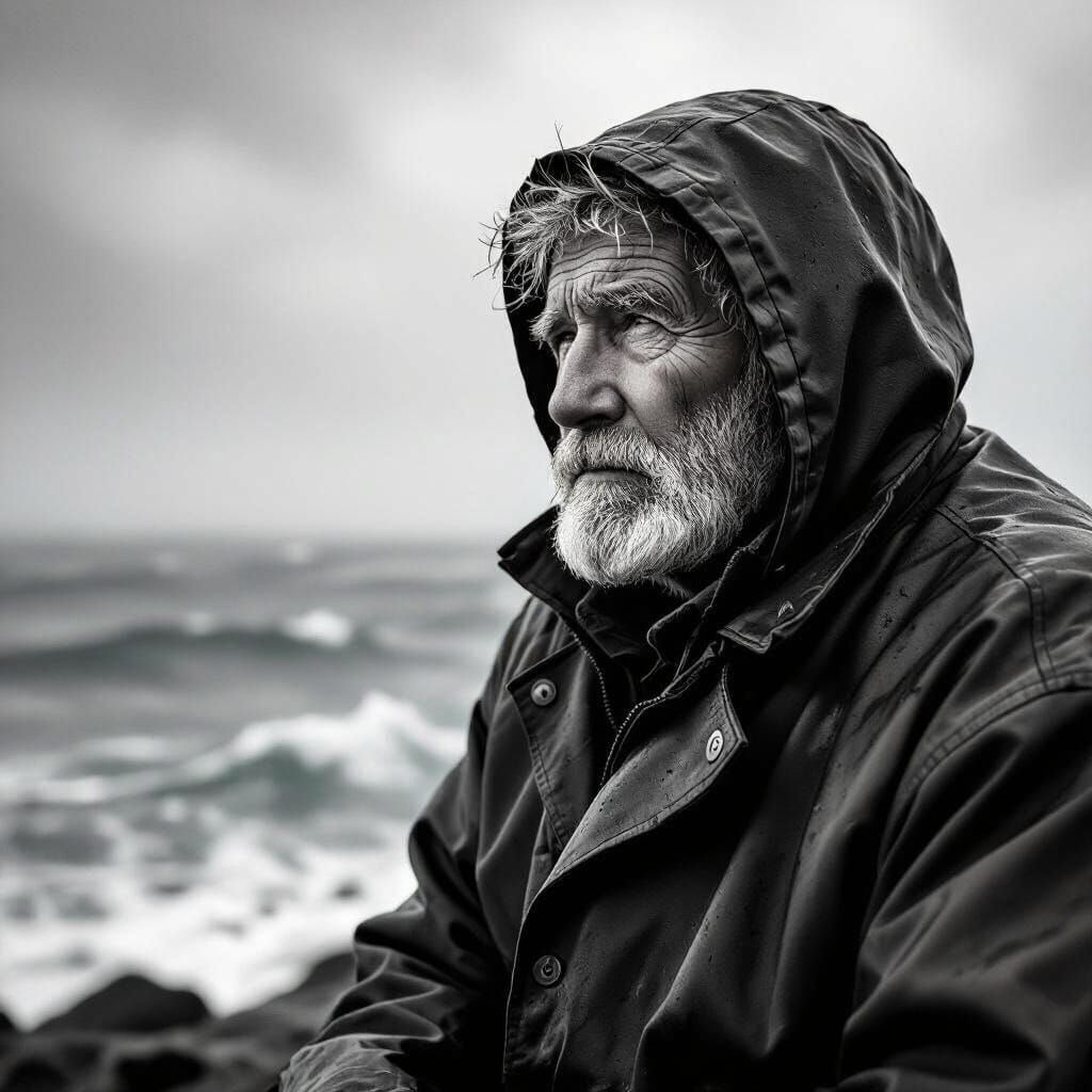 Lighthouse Keeper Portrait in Black and White